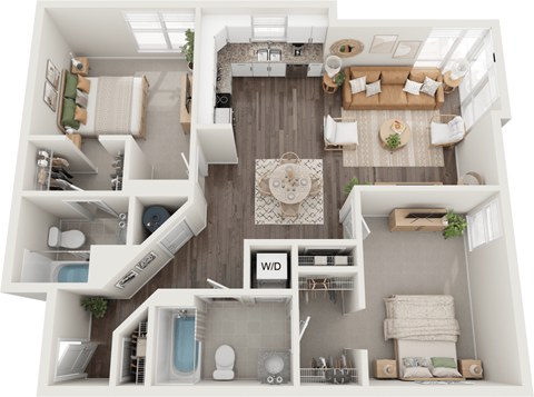 Apex 2 Bed 2 Bath Floor Plan at South 16 At The Bridges, Roanoke, 24016